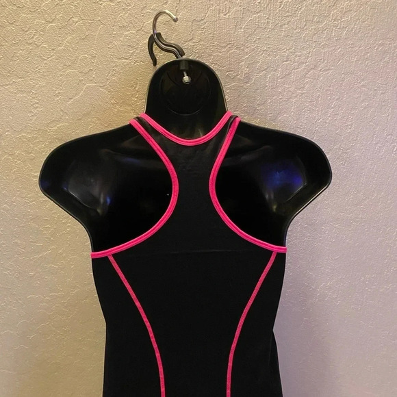 Splash Black and Pink Contrast Trim Stitched One Size Stretch Tank Top Athletic - Picture 15 of 15